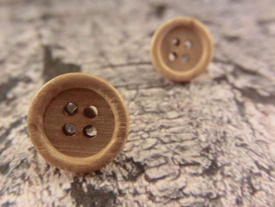 Preview: Rustikale Natur Holz Knopf Ohrstecker Button Roh